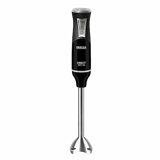 INALSA Hand Blender 750 Watt |Powerful Super Silent 100% Copper Motor| ANTI-SPLASH TECHNOLOGY| Variable Speed and Turbo Function| Stainless Steel Blade & Detachable Stem (Robot Inox 750S) INALSA Hand Blender 750 Watt |Powerful Super Silent 100% Copper Motor| ANTI-SPLASH TECHNOLOGY| Variable Speed and Turbo Function| Stainless Steel Blade & Detachable Stem (Robot Inox 750S)